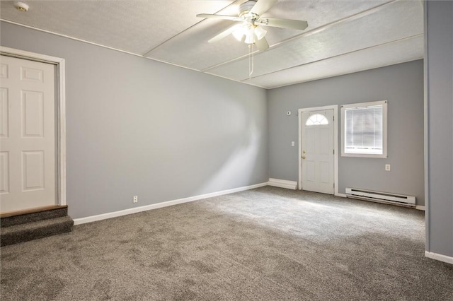 282 Troup St, Rochester, NY 14608 - carpeted empty room with a baseboard radiator, attic access, ceiling fan, and a smoke detector