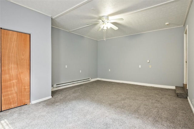 282 Troup St, Rochester, NY 14608 - carpeted empty room featuring baseboard heating and ceiling fan