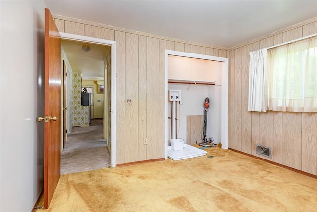 2622 Nichols St, Ogden, NY 14559 - unfurnished bedroom with carpet, wooden walls, and a closet