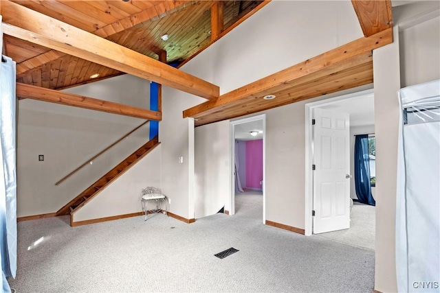 119 Kenneth Ave, Onondaga, NY 13120 - unfurnished living room with carpet, wood ceiling, and stairway