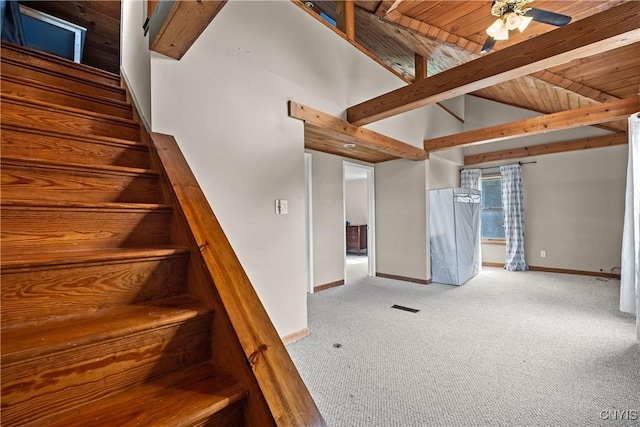 119 Kenneth Ave, Onondaga, NY 13120 - stairway featuring carpet and a ceiling fan