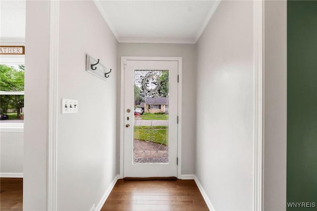 34 Wainwright Rd, Cheektowaga, NY 14215 - doorway with healthy amount of natural light, crown molding, and wood finished floors