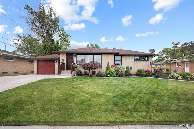 77 Angelacrest Ln, West Seneca, NY 14224 - view of front facade with driveway, an attached garage, a front lawn, and brick siding