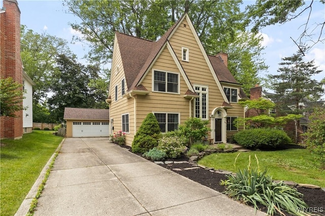 90 Koster, Amherst, NY 14226 - view of front of property with roof with shingles, a garage, a front lawn, and a chimney