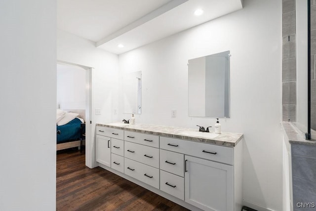 2178 Conley Rd, Sullivan, NY 13037 - full bath with double vanity, wood finished floors, connected bathroom, and recessed lighting