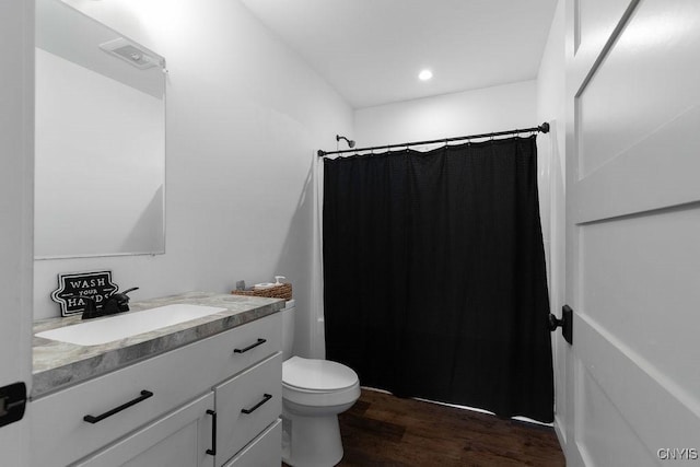 2178 Conley Rd, Sullivan, NY 13037 - bathroom with vanity, wood finished floors, curtained shower, and recessed lighting