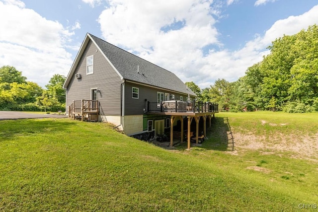 2178 Conley Rd, Sullivan, NY 13037 - rear view of property with a wooden deck, a lawn, and roof with shingles
