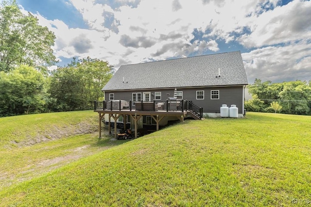 2178 Conley Rd, Sullivan, NY 13037 - back of property with a deck, a yard, stairway, and a shingled roof