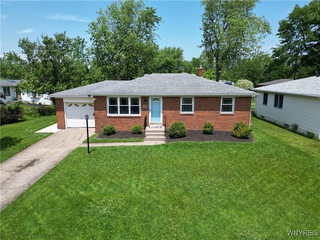 144 Willowcrest Dr, West Seneca, NY 14224 - view of front facade with brick siding, driveway, a garage, a front lawn, and a shingled roof