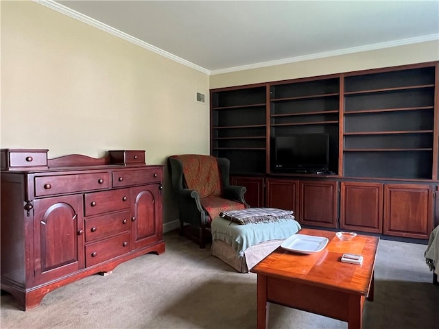 100 Curren Dr, Elmira, NY 14905 - carpeted living room featuring ornamental molding and an office area