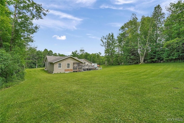 3735 County Road 34, Wirt, NY 14739 - view of green lawn with a deck