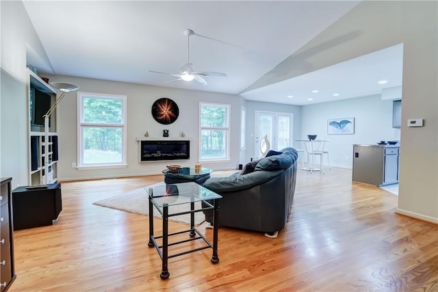 40 Little Glen Rd, Henrietta, NY 14534 - living room with ceiling fan, light wood-style floors, and lofted ceiling