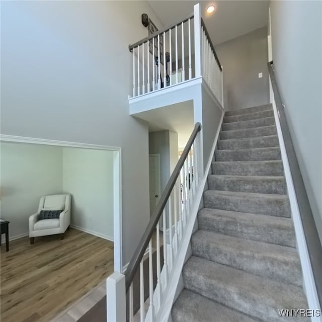 5472 Sycamore Ln, Hamburg, NY 14075 - stairway featuring wood finished floors and a high ceiling