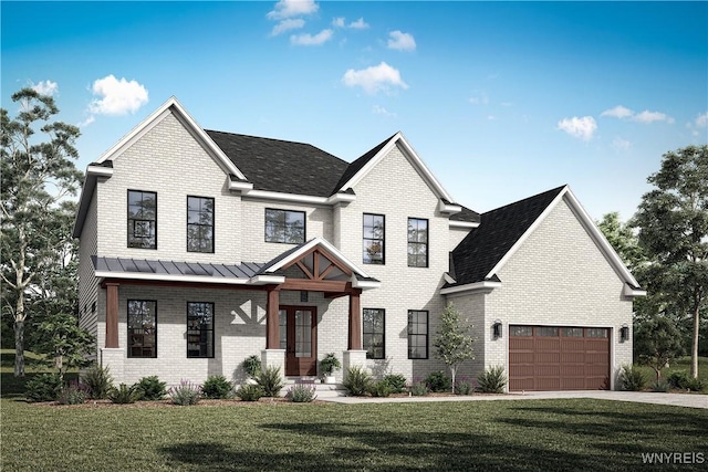 9797 Longleaf, Clarence, NY 14031 - view of front of house with brick siding, a front yard, driveway, and a garage