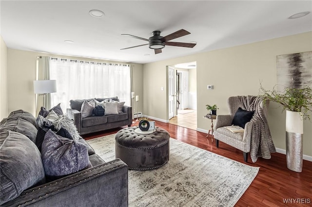 79 Hemlock Dr, West Seneca, NY 14224 - living room featuring ceiling fan, wood finished floors, baseboard heating, and recessed lighting