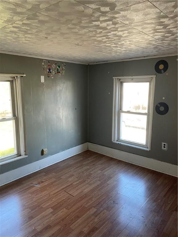 1123 Abbott St, Elmira-City, NY 14901 - empty room featuring plenty of natural light, dark wood-style flooring, and crown molding