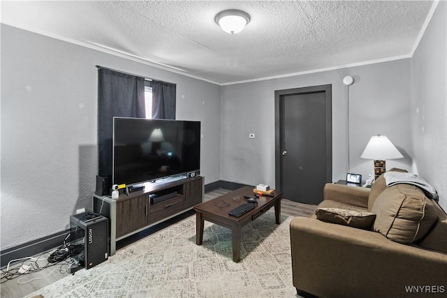 540 17th St, Niagara Falls, NY 14301 - living area featuring a textured ceiling, crown molding, and wood finished floors