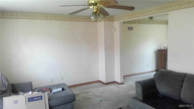 69 Holbrook St, Lackawanna, NY 14218 - carpeted living room featuring ceiling fan and baseboards
