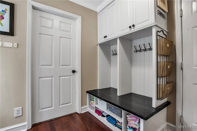 9210 Via Cimato Dr, Clarence, NY 14032 - mudroom with ornamental molding and dark wood-type flooring
