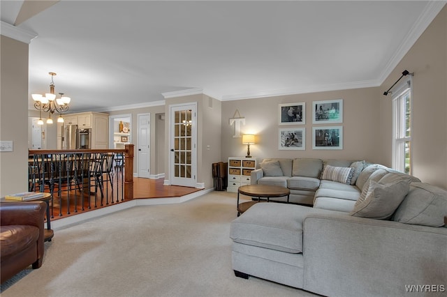 9210 Via Cimato Dr, Clarence, NY 14032 - living area featuring crown molding, a chandelier, and carpet flooring