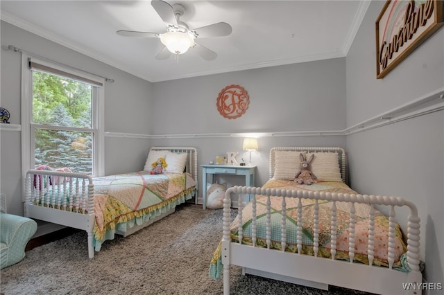 9210 Via Cimato Dr, Clarence, NY 14032 - carpeted bedroom with ornamental molding and a ceiling fan