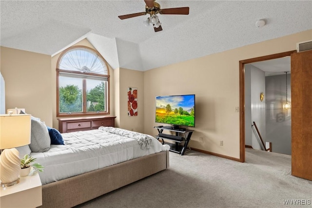 5103 Eastbrooke Pl, Clarence, NY 14221 - bedroom featuring carpet floors, ceiling fan, lofted ceiling, and a textured ceiling