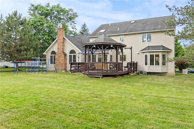 5103 Eastbrooke Pl, Clarence, NY 14221 - back of house featuring a gazebo, a playground, a yard, a wooden deck, and roof with shingles