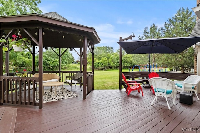 5103 Eastbrooke Pl, Clarence, NY 14221 - wooden terrace featuring a gazebo and a yard