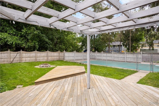 129 Butternut Dr, Dewitt, NY 13214 - wooden deck featuring a fenced backyard and a pergola