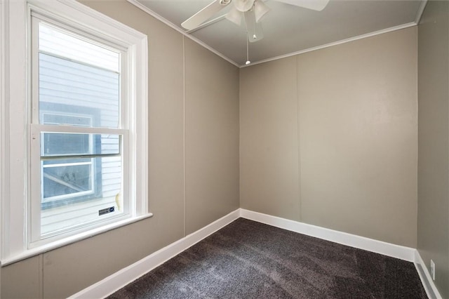 69 Diem St, Rochester, NY 14620 - unfurnished room with dark carpet, ornamental molding, and ceiling fan