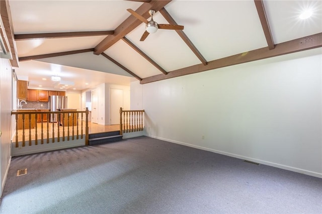 10 Chesfield Lookout, Perinton, NY 14450 - unfurnished living room featuring a ceiling fan, carpet, and recessed lighting