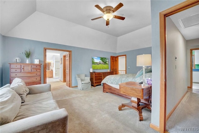 135 Fox Meadow Ln, Orchard Park, NY 14127 - bedroom with lofted ceiling, carpet floors, ensuite bathroom, and ceiling fan