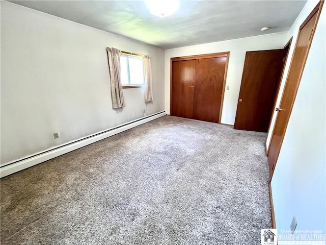 3194 Cranberry Rd, Allegany, NY 14760 - unfurnished bedroom with a baseboard radiator, carpet, and a closet