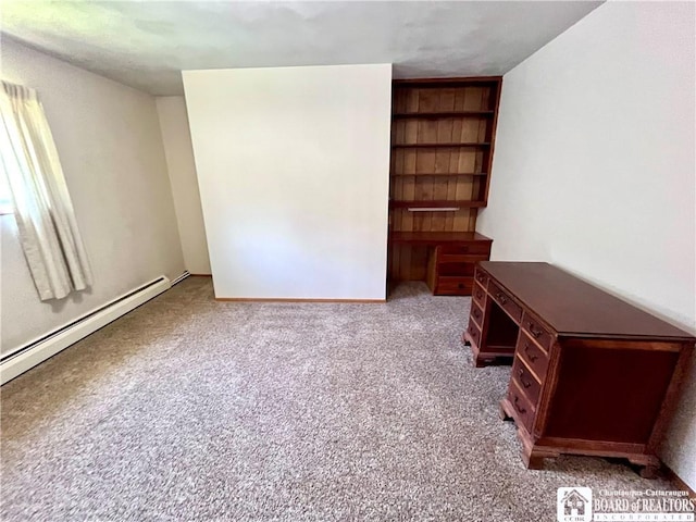 3194 Cranberry Rd, Allegany, NY 14760 - unfurnished office featuring carpet, a baseboard radiator, and built in shelves