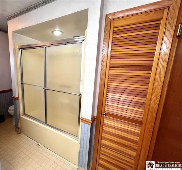 3194 Cranberry Rd, Allegany, NY 14760 - bathroom featuring shower / bath combination with glass door and tile patterned floors