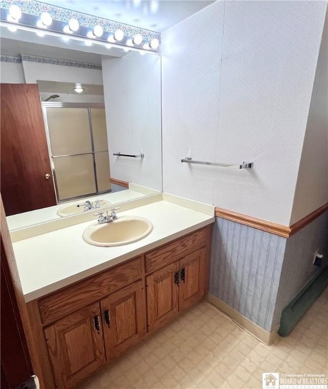 3194 Cranberry Rd, Allegany, NY 14760 - full bathroom featuring vanity, tile patterned floors, and a shower