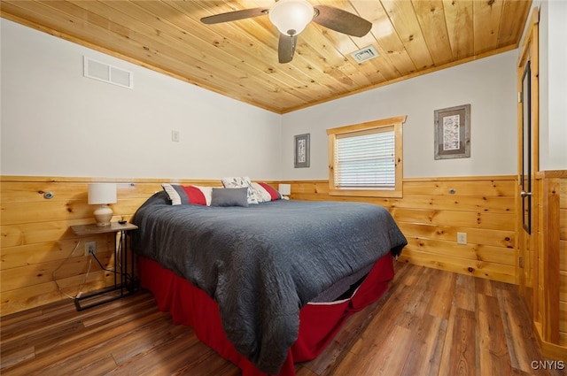 224 Macarthur Rd, Russia, NY 13324 - bedroom with wainscoting, wooden ceiling, ornamental molding, wood finished floors, and wood walls