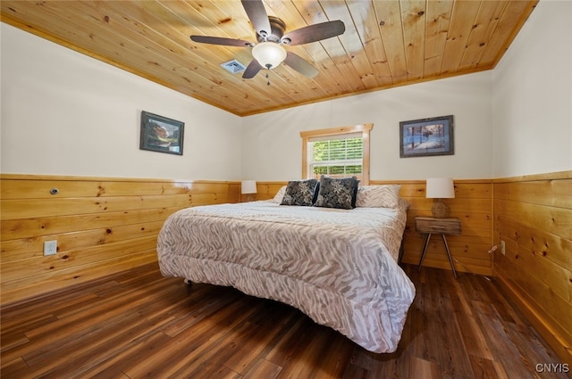 224 Macarthur Rd, Russia, NY 13324 - bedroom featuring wainscoting, wooden ceiling, ornamental molding, wooden walls, and wood finished floors