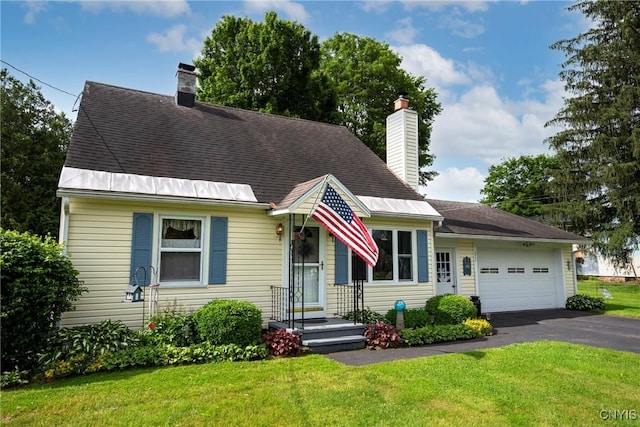 6954 Rome Oriskany Rd, Rome, NY 13440 - view of front of home with a chimney, an attached garage, driveway, and a front yard