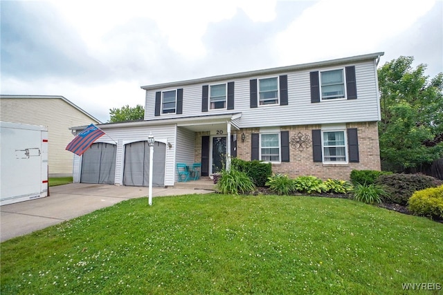 20 Sunrise Ter, West Seneca, NY 14224 - view of front of property featuring concrete driveway, an attached garage, brick siding, and a front lawn