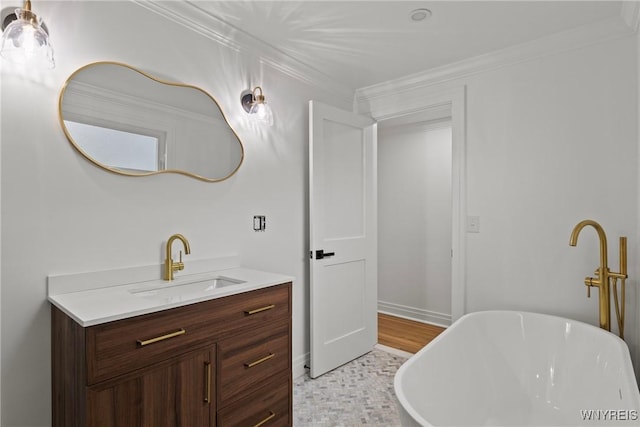 42 Frontenac Ave, Buffalo, NY 14216 - bathroom with a freestanding bath, vanity, and crown molding