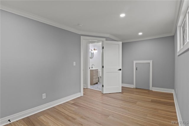 42 Frontenac Ave, Buffalo, NY 14216 - unfurnished room with light wood finished floors, recessed lighting, and ornamental molding