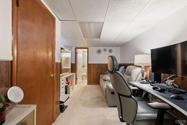 7772 New Hope W, Clay, NY 13090 - office with a drop ceiling, a wainscoted wall, wood walls, and light carpet
