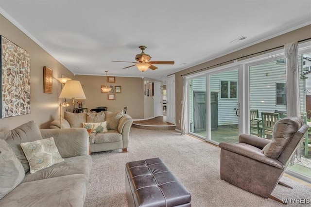 34 Northfield Pl, Amherst, NY 14226 - living area with ceiling fan, carpet, and ornamental molding