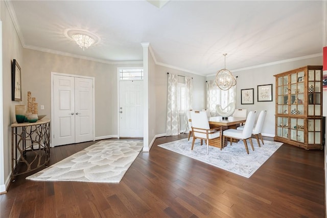 31 Spruce Rdg, Perinton, NY 14450 - dining area featuring a chandelier, dark wood-style flooring, and ornamental molding