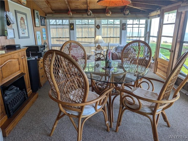 10337 Chaffee Ln, Yates, NY 14098 - sunroom / solarium with carpet flooring and a wooden ceiling with exposed beams