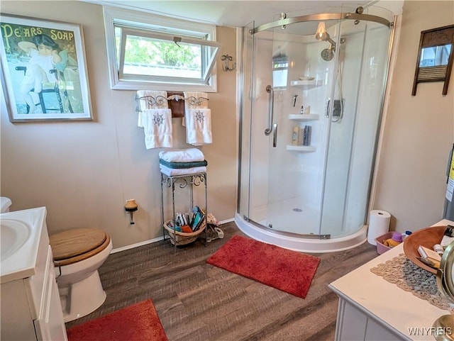 10337 Chaffee Ln, Yates, NY 14098 - bathroom with vanity, a stall shower, and a skylight