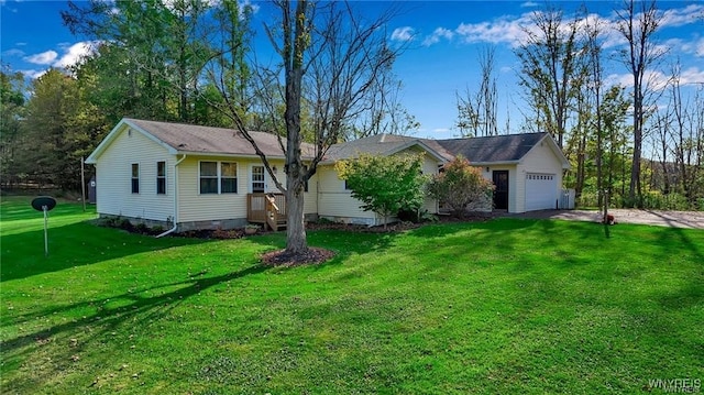 8515 Rte 243, Rushford, NY 14777 - ranch-style house with a garage, a front yard, driveway, and crawl space