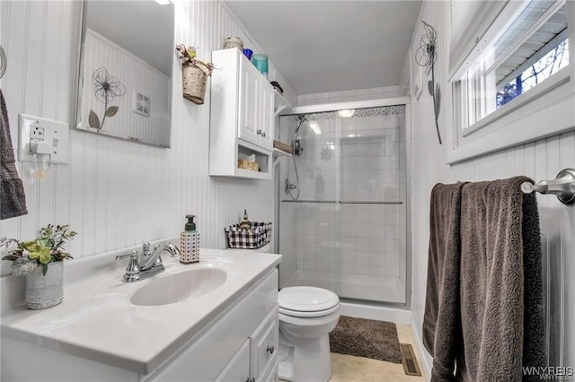 8515 Rte 243, Rushford, NY 14777 - bathroom with vanity, a stall shower, and tile patterned floors
