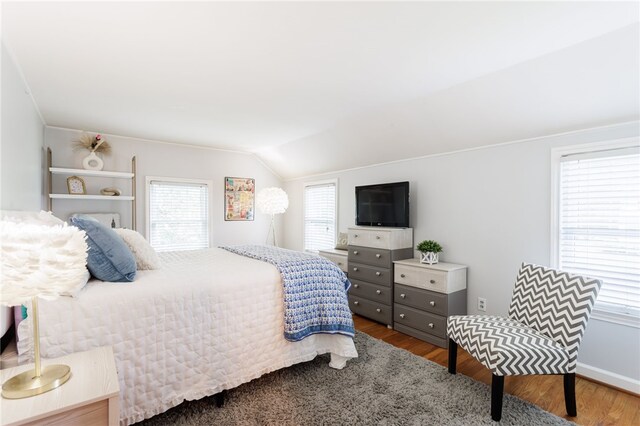 80 Rock Beach Rd, Irondequoit, NY 14617 - bedroom featuring multiple windows, wood finished floors, and lofted ceiling
